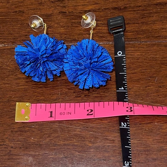nwot j crew Blue Pom Pom Earrings - Picture 2 of 2